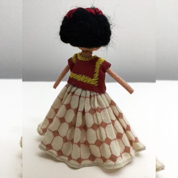 Mini Frida Kahlo Doll in Red Huipil & Printed Skirt