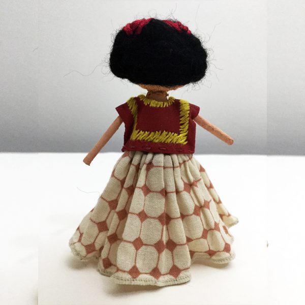 Mini Frida Kahlo Doll in Red Huipil & Printed Skirt