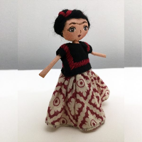 fridabr2 Mini Frida Kahlo Doll in Black Huipil & Printed Skirt