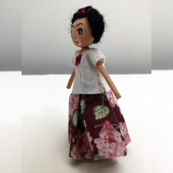 Mini Frida Kaho Doll in Embroidered White Huipil